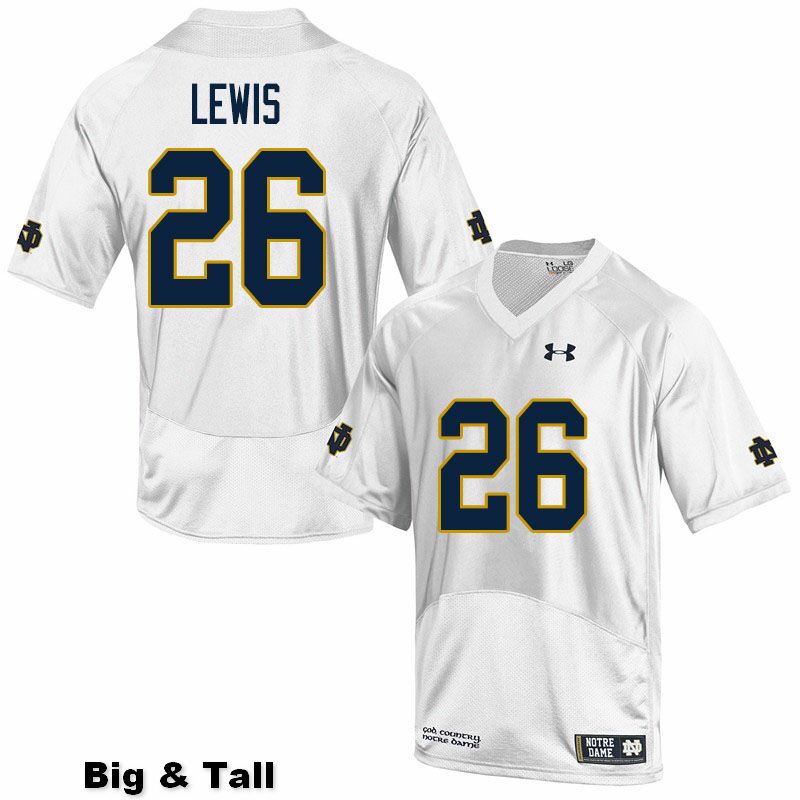 Men's NCAA Notre Dame Fighting Irish #26 Clarence Lewis Stitched College Under Armour Authentic White Big & Tall Football Jersey AD10V52KY